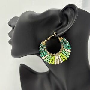 Stylish Green Ombré Seed Bead Hoop Earrings - Brand New